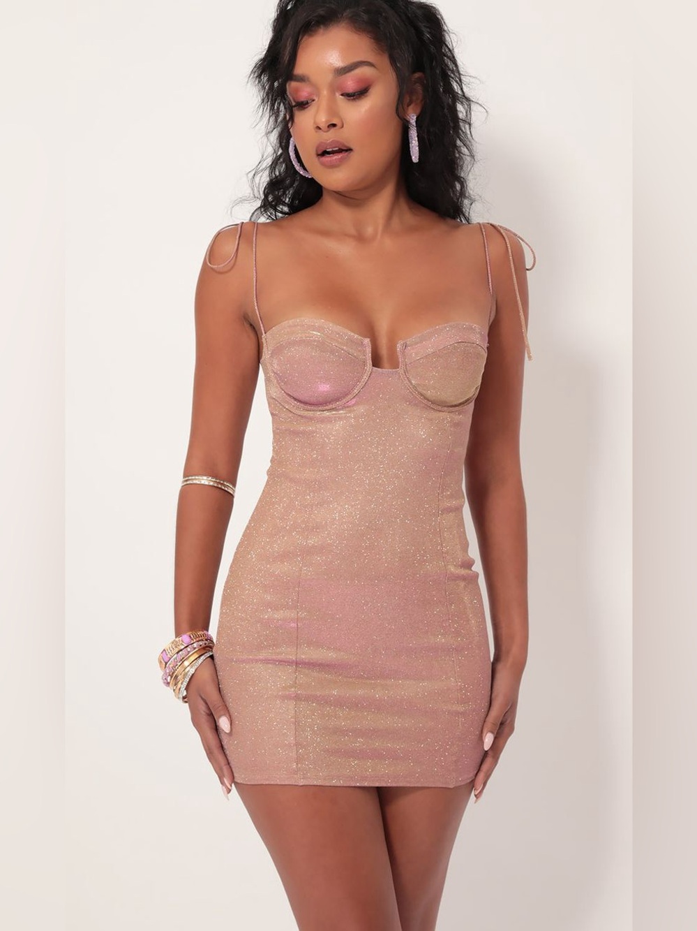 Sparkly Pink Mauve Gold Color Shifting Holographic Iridescent Glitter Mini Dress